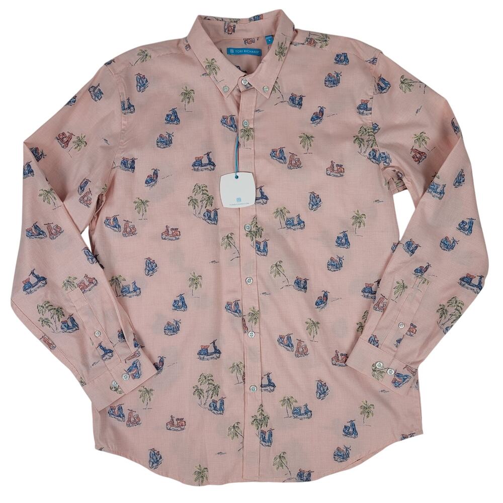 Tori Richard Beach Long Sleeve Coral Color Button-Up Men's Sz L NWT